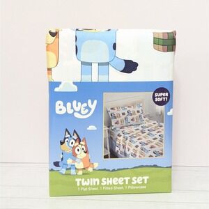 BLUEY BINGO Holiday Gift Print Twin Bed Sheet Set: Flat, Fitted, Pillow Case NEW